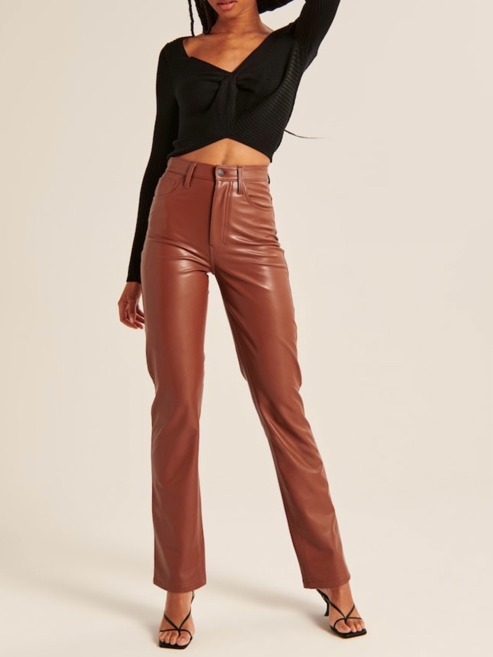 Abercrombie & Fitch Brown Straight-Leg Faux Leather Pants